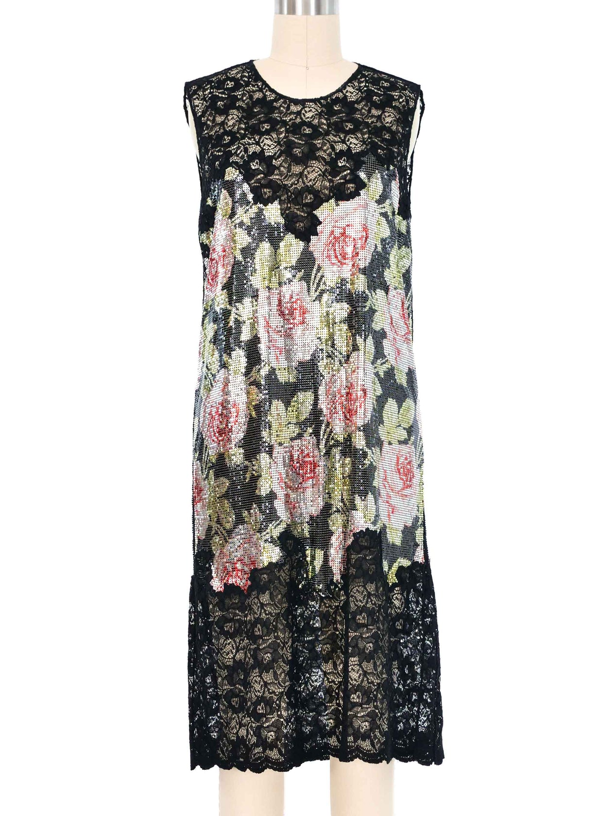 Paco Rabanne Rose Print Chainmail Lace Dress Paco Rabanne Rose Print Chainmail Lace Dress