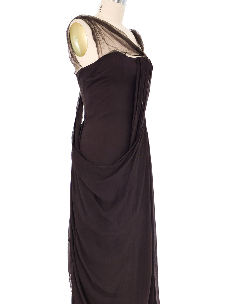 2000s Christian Dior Chocolate Chiffon Gown Dress arcadeshops.com