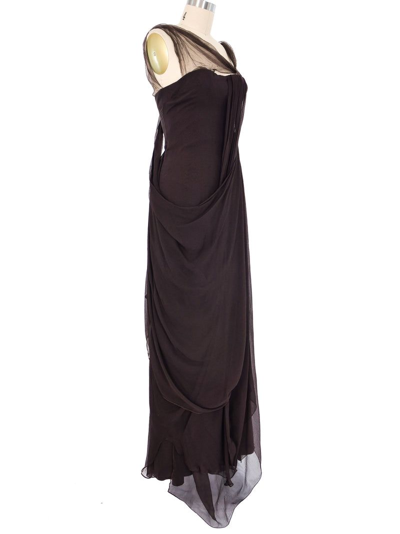 2000s Christian Dior Chocolate Chiffon Gown Dress arcadeshops.com