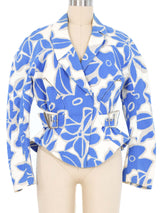 Thierry Mugler Blue Floral Motorcycle Jacket Jacket arcadeshops.com