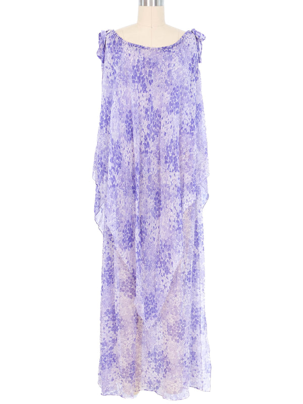 1970s Yves Saint Laurent Floral Lavender Floral Chiffon Dress Dress arcadeshops.com