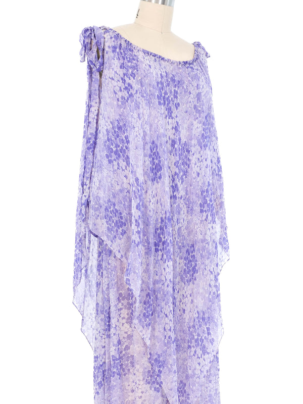 1970s Yves Saint Laurent Floral Lavender Floral Chiffon Dress Dress arcadeshops.com