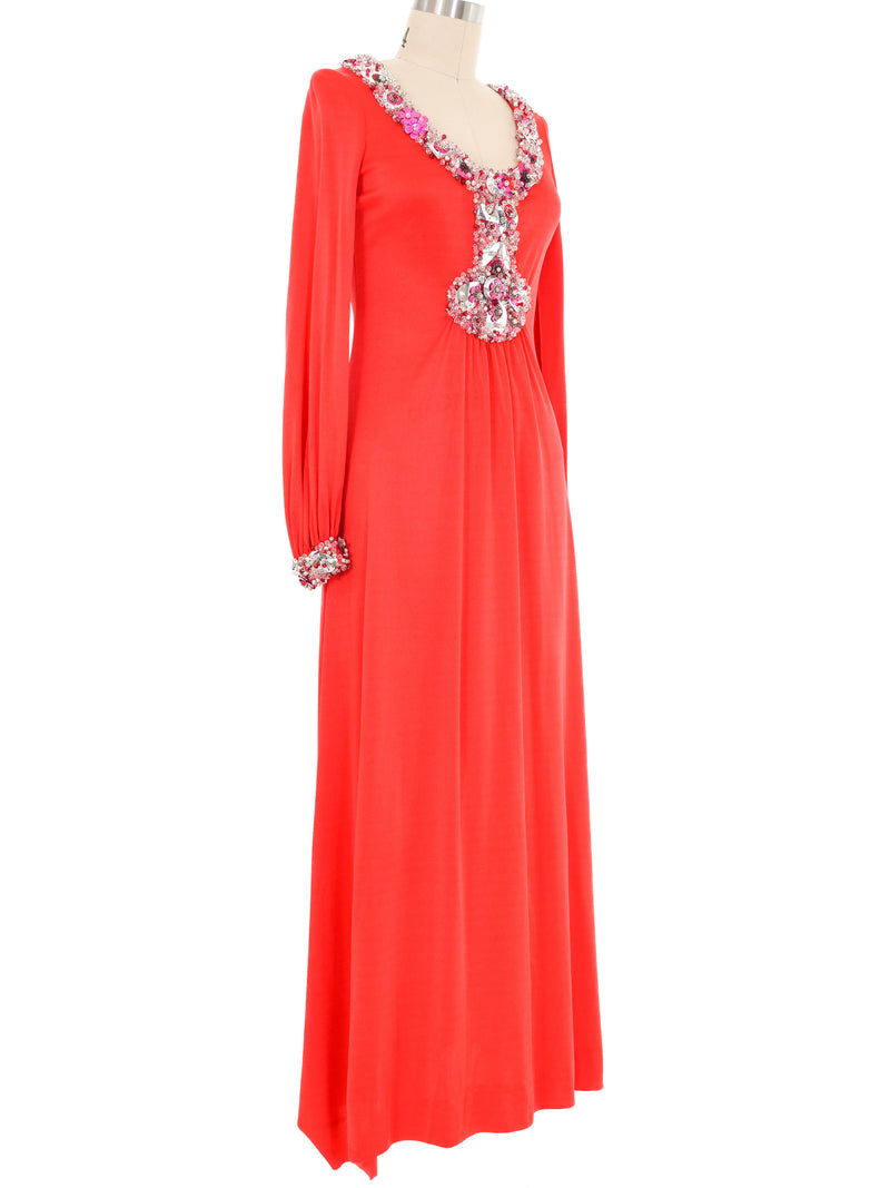 Loris Azzaro Jeweled Neckline Jersey Gown Dress arcadeshops.com