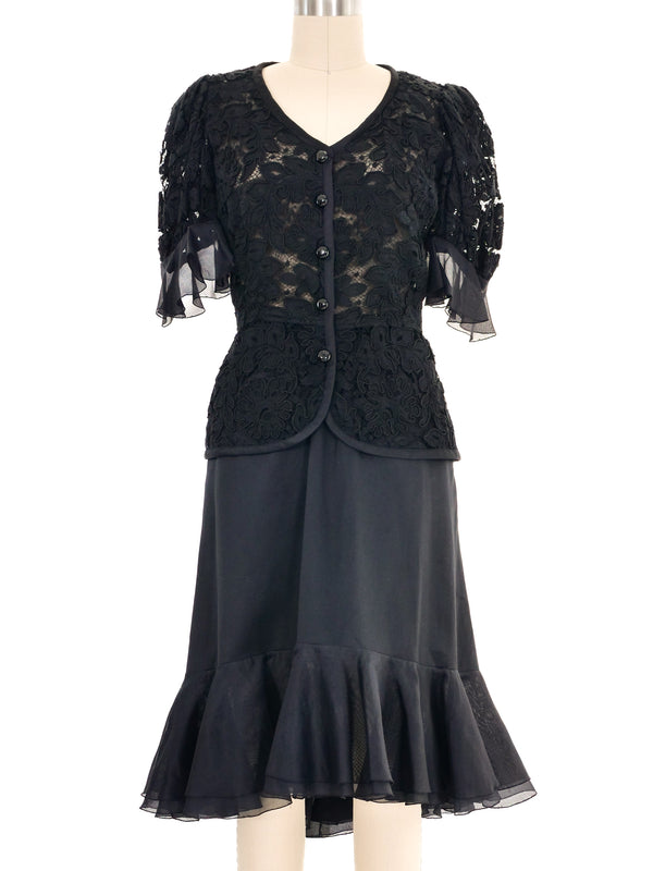 Yves Saint Laurent Ruffle Lace Skirt Ensemble Suit arcadeshops.com