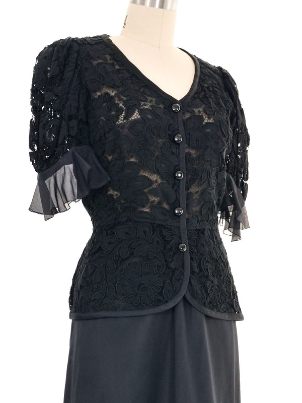 Yves Saint Laurent Ruffle Lace Skirt Ensemble Suit arcadeshops.com