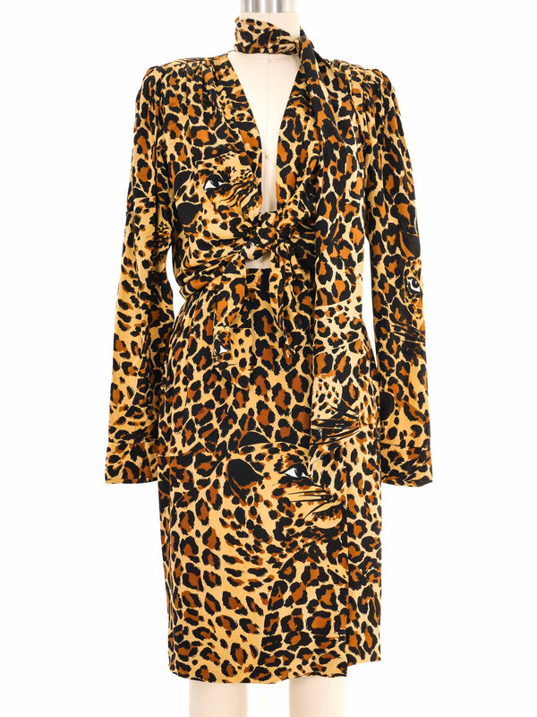 1986 Yves Saint Laurent Satin Leopard Skirt Ensemble Suit arcadeshops.com