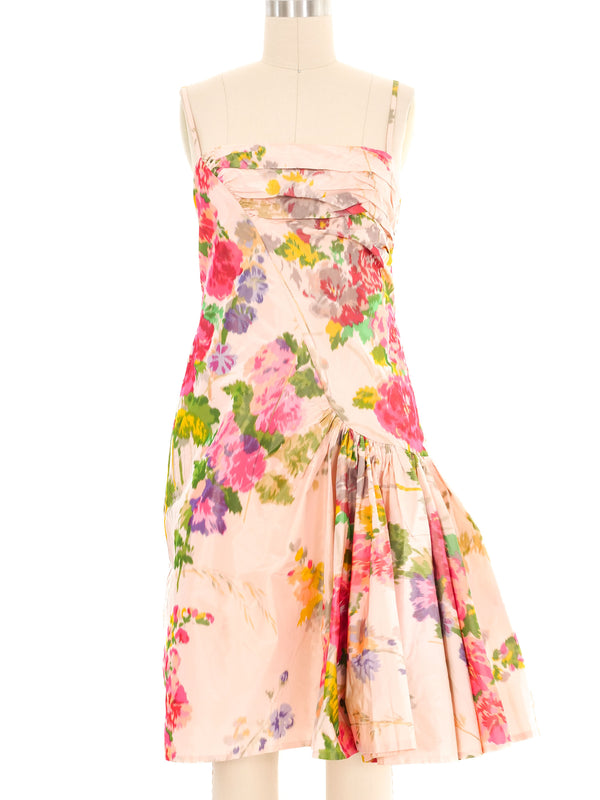 Bill Blass Ruched Taffeta Floral Cocktail Dress Dress arcadeshops.com