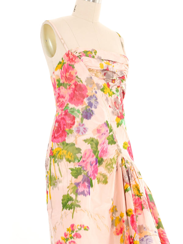 Bill Blass Ruched Taffeta Floral Cocktail Dress Dress arcadeshops.com