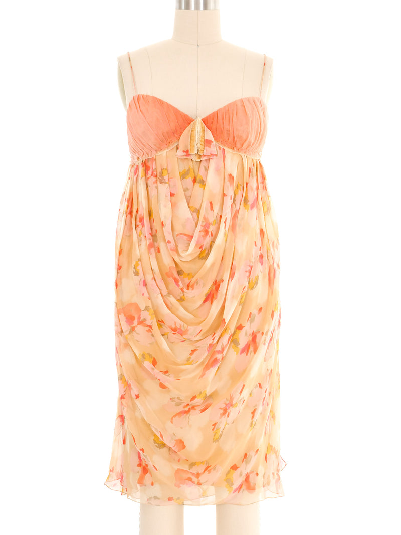 Christian Dior Draped Chiffon Floral Mini Dress