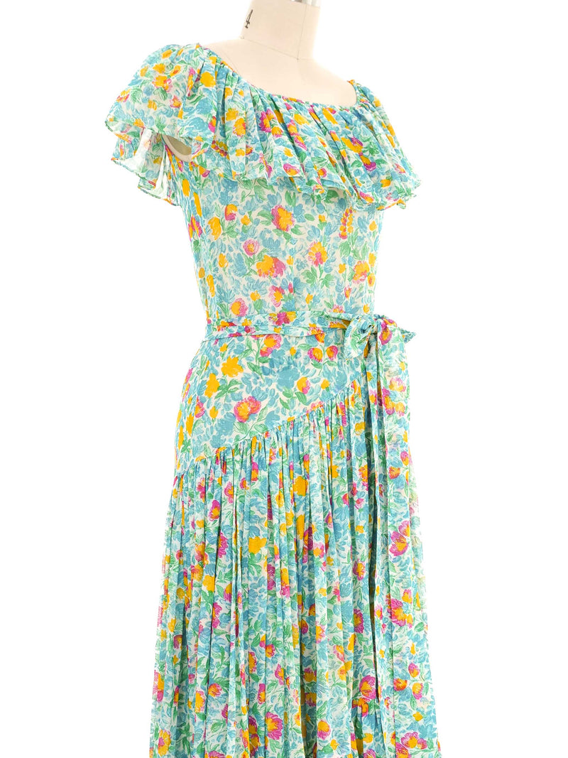 1976 Yves Saint Laurent Ruffle Floral Fishtail Dress Dress arcadeshops.com