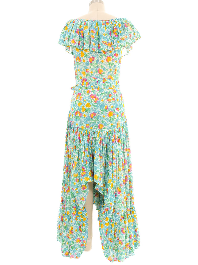 1976 Yves Saint Laurent Ruffle Floral Fishtail Dress Dress arcadeshops.com