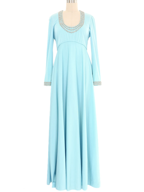 Victoria Royal Embellished Sky Blue Jersey Gown Dress arcadeshops.com