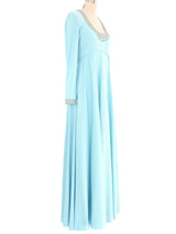 Victoria Royal Embellished Sky Blue Jersey Gown Dress arcadeshops.com