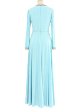 Victoria Royal Embellished Sky Blue Jersey Gown Dress arcadeshops.com