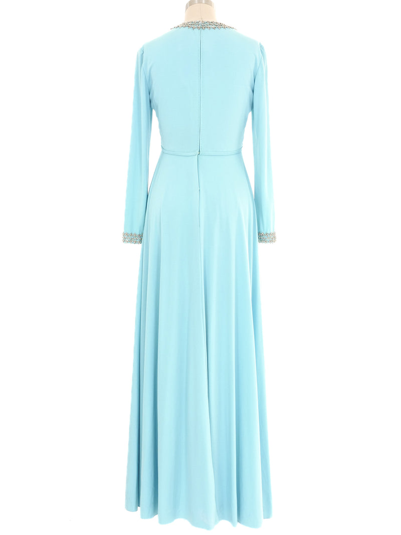 Victoria Royal Embellished Sky Blue Jersey Gown