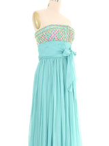 Christian Dior Turquoise Pleated Chiffon Strapless Gown Dress arcadeshops.com