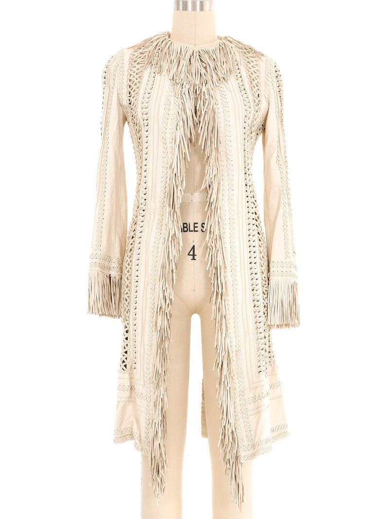 2002 Gianni Versace Cream Fringed Leather Jacket Jacket arcadeshops.com