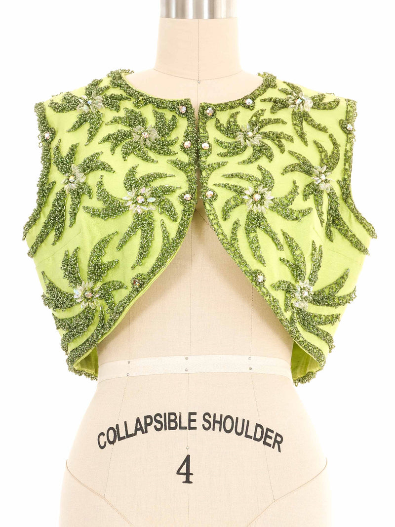 1960s Beaded Green Crop Vest Jacket arcadeshops.com