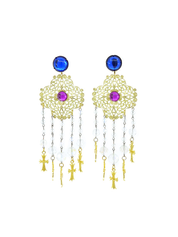 Goldtone Filigree Beaded Fringe Earrings Accessory arcadeshops.com