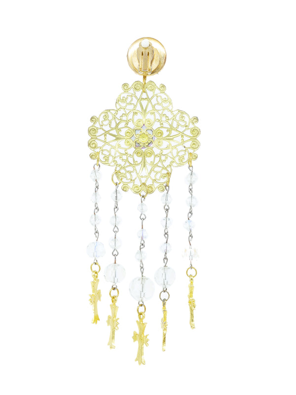 Goldtone Filigree Beaded Fringe Earrings Accessory arcadeshops.com