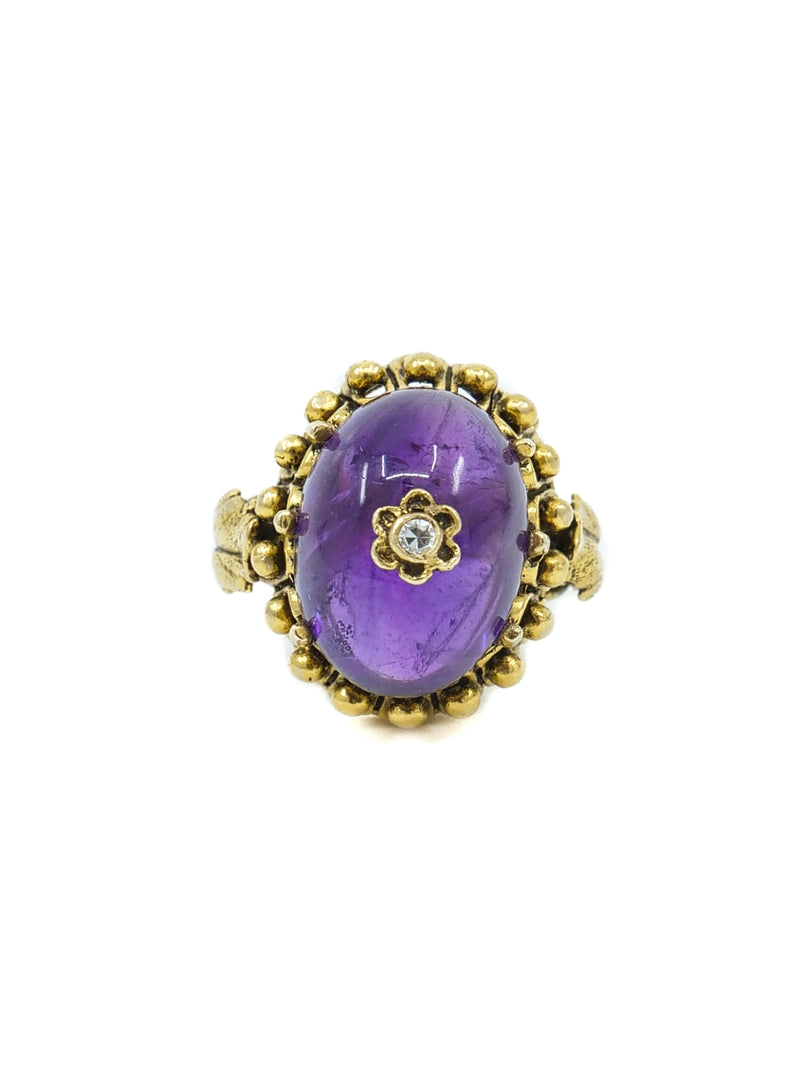 1950s Amethyst Cabochon Diamond Set Ring Fine Jewelry arcadeshops.com