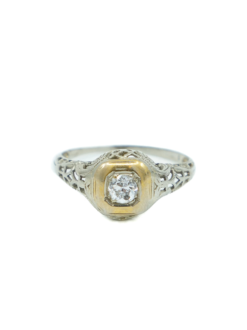 18k Antique Yellow And White Gold Diamond Ring Fine Jewelry arcadeshops.com