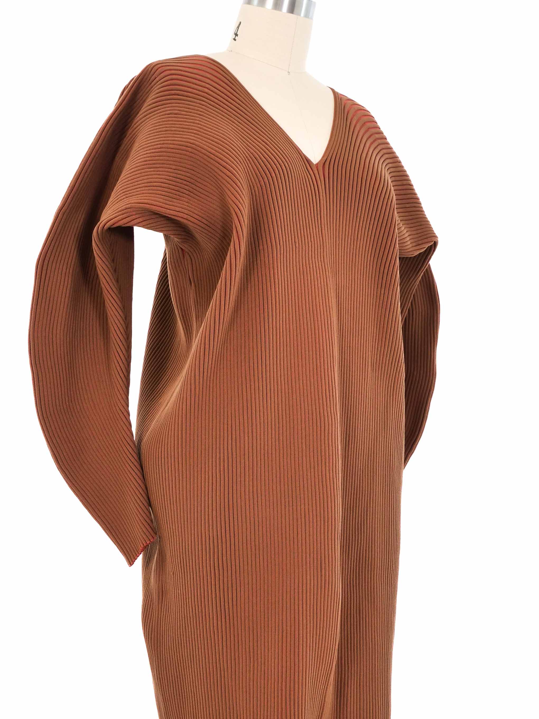 Issey Miyake Terracotta Pleated Knit Dress