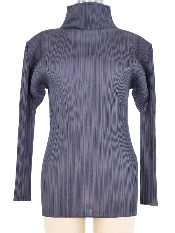 Issey Miyake Pleats Please Charcoal Mock Neck Top Top arcadeshops.com