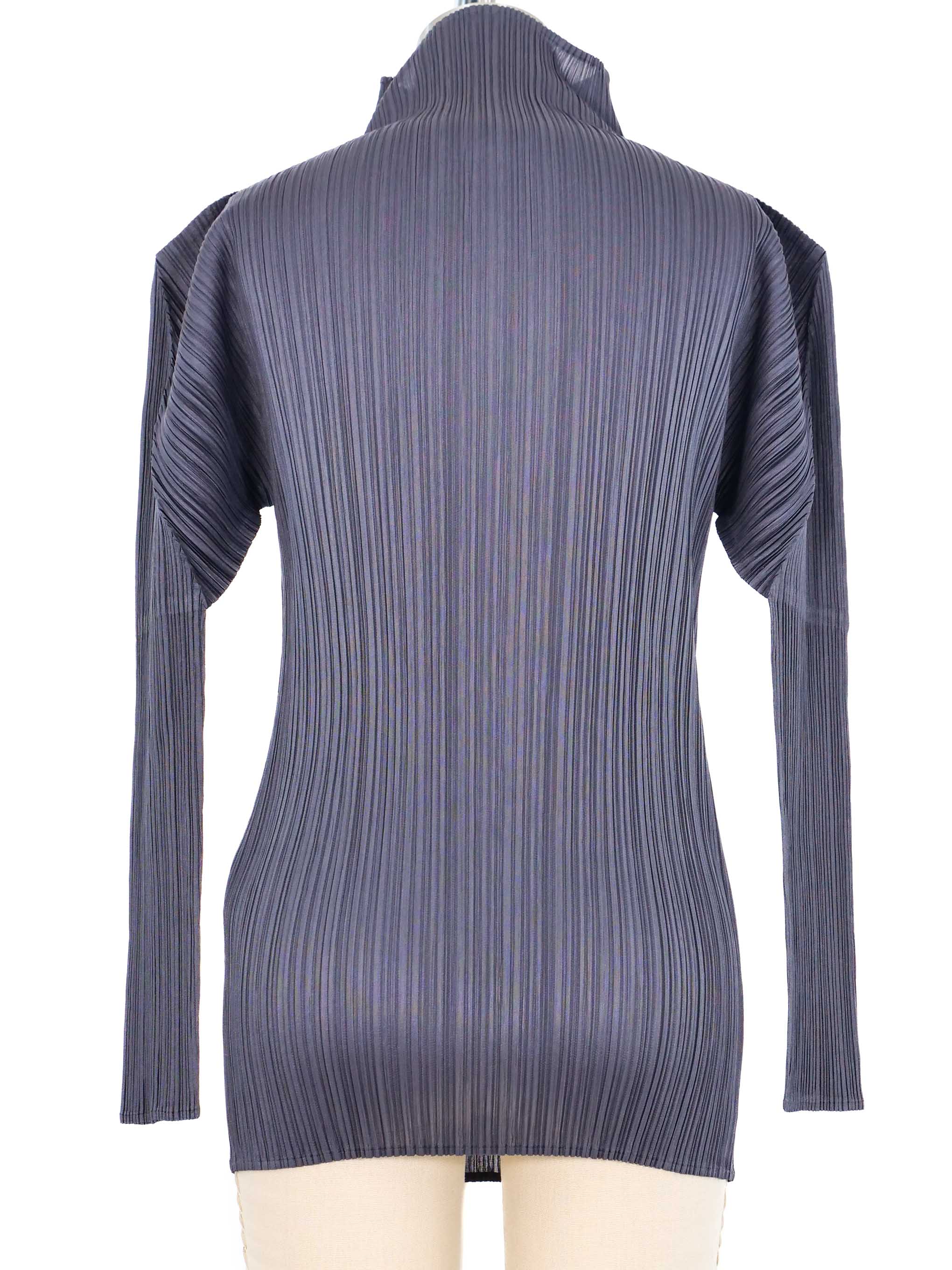 Issey Miyake Pleats Please Charcoal Mock Neck Top