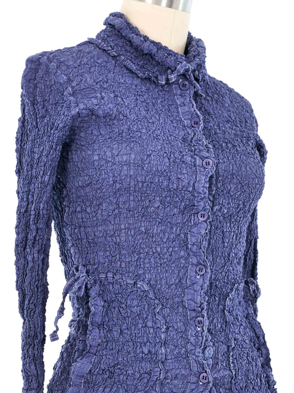 Issey Miyake Crinkle Blue Long Sleeve Button Up Top arcadeshops.com