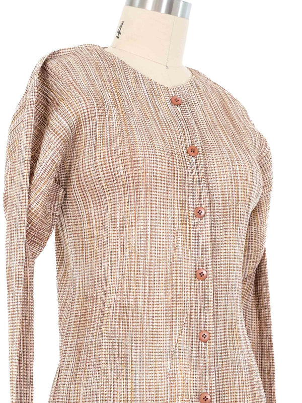 Issey Miyake Pleats Please Copper Striped Pleated Button Top Top arcadeshops.com