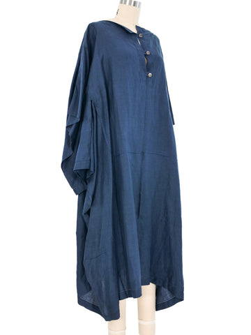 Issey Miyake Indigo Linen Kimono Sleeve Dress