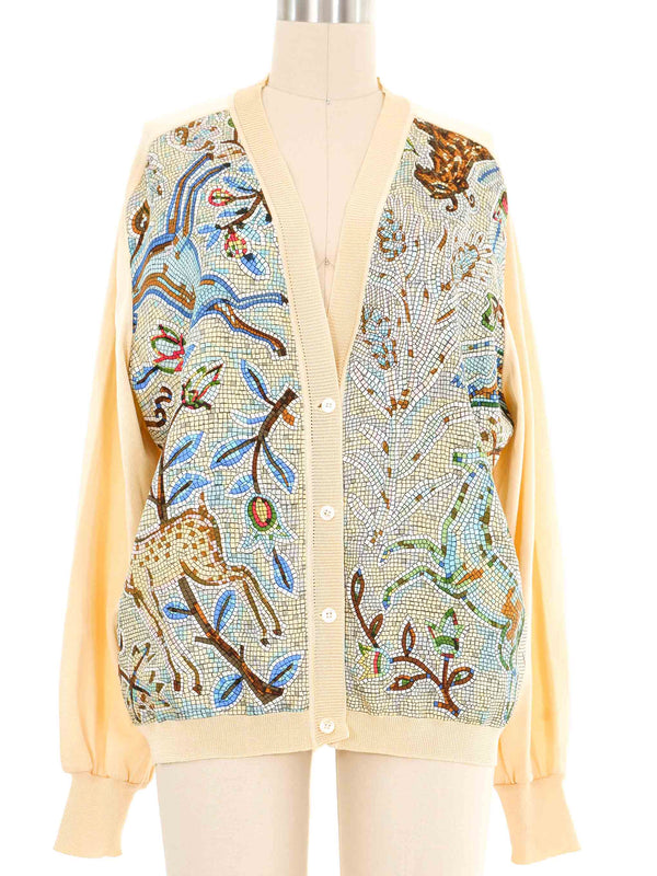 Hermes Mosaic Silk Panel Cardigan Top arcadeshops.com