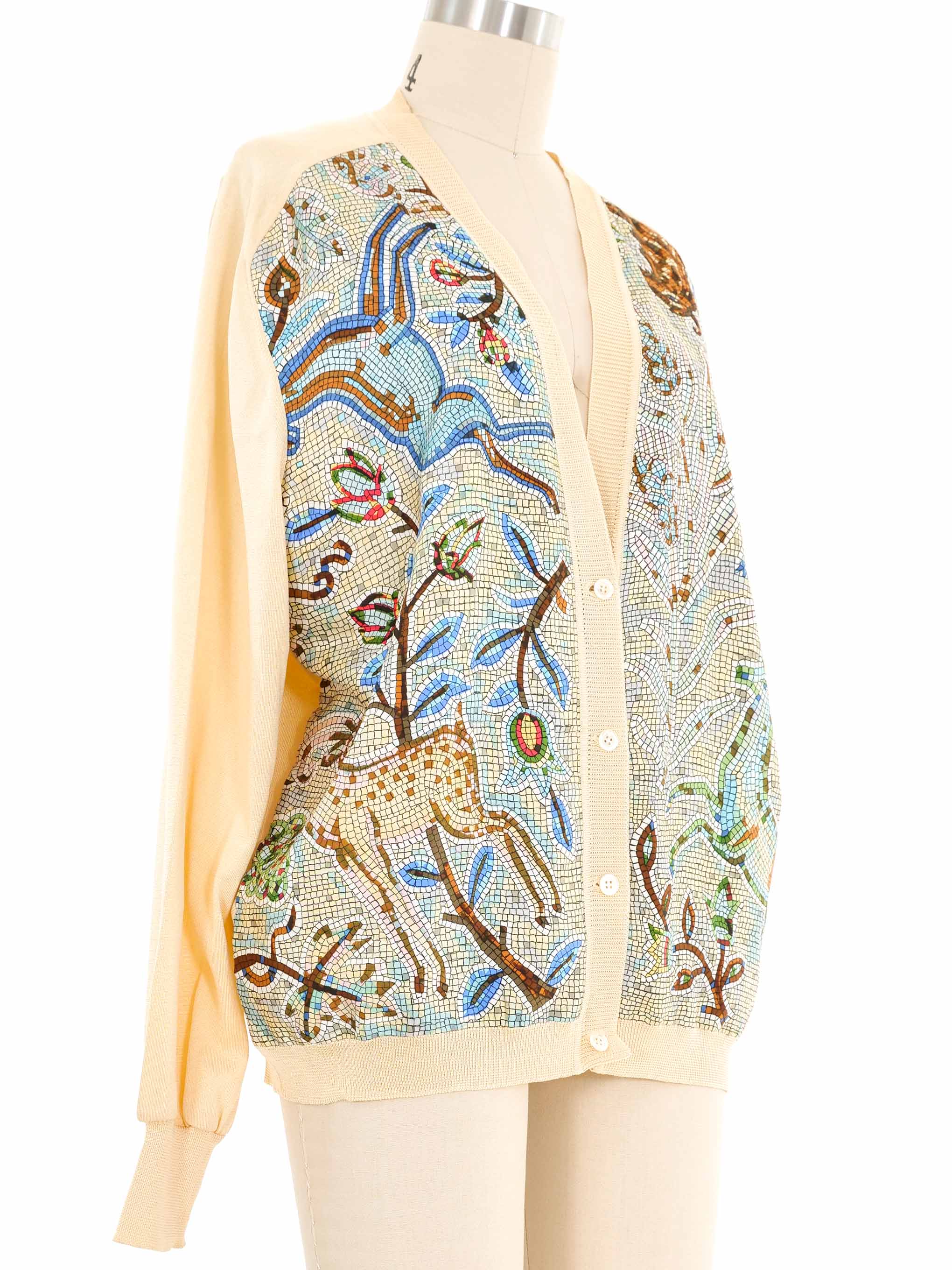 トップス HERMES SILK CARDIGAN Hermes Mosaic Silk Panel Cardigan