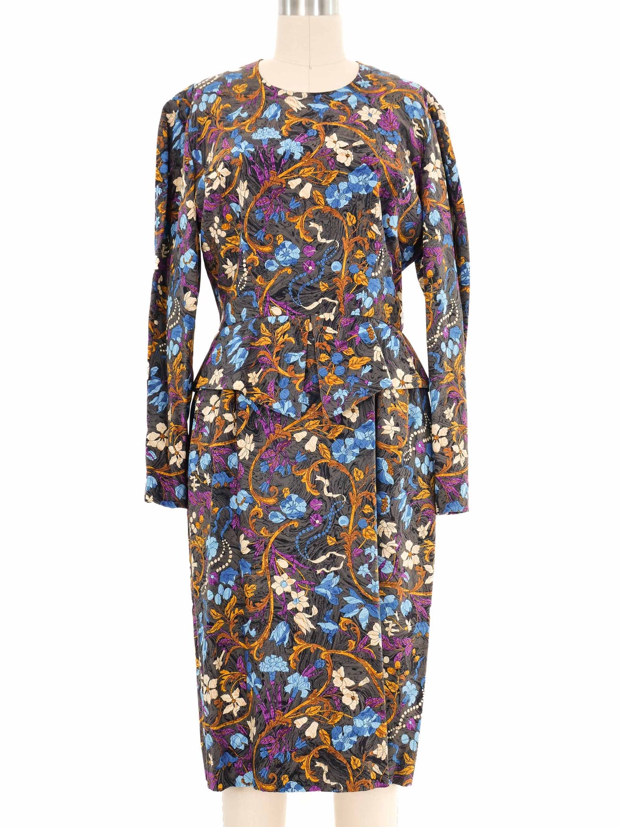 chinese dress ladies Hermes Floral Silk Peplum Dress