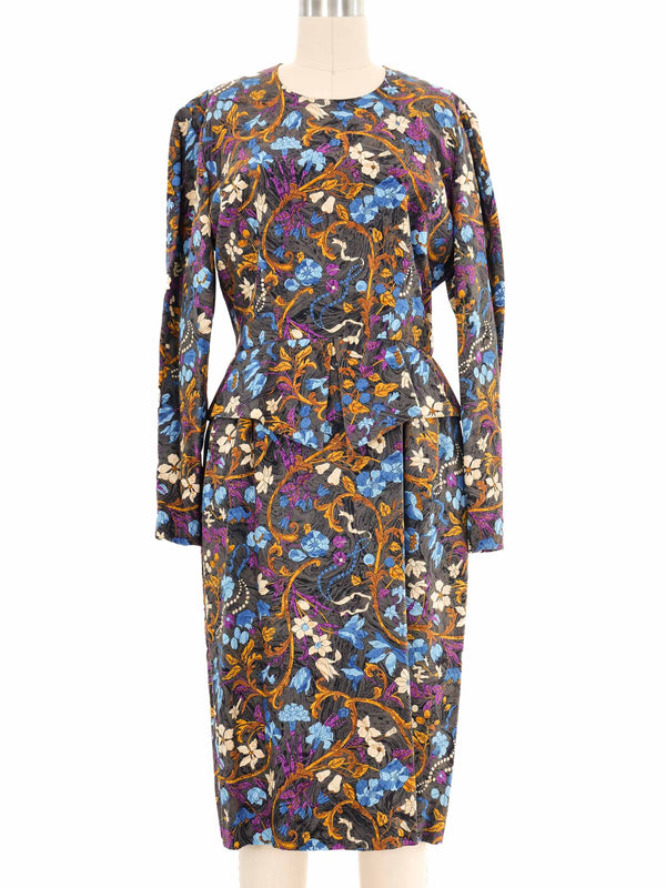 Hermes Floral Silk Peplum Dress Dress arcadeshops.com