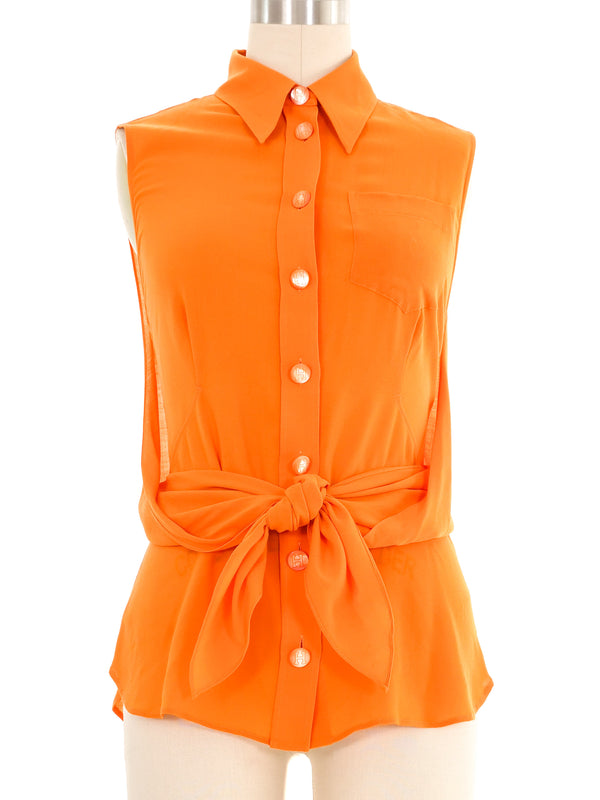 Hermes Orange Wrap Around Sleeveless Blouse Top arcadeshops.com