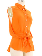 Hermes Orange Wrap Around Sleeveless Blouse Top arcadeshops.com