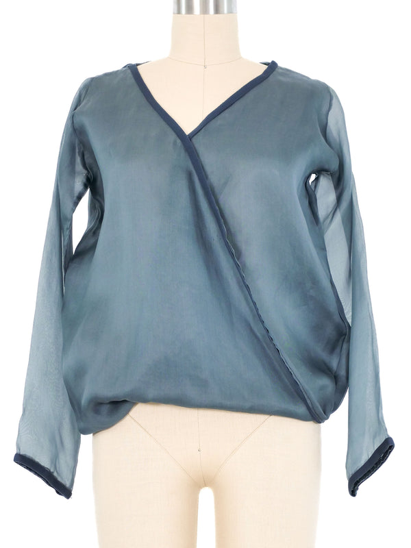 Dolce & Gabbana Slate Silk Organza Surplice Top Top arcadeshops.com