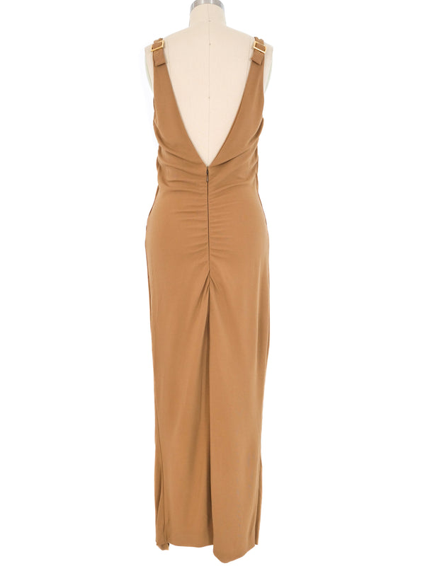 Dolce & Gabbana Tan Deep V Maxi Dress Dress arcadeshops.com