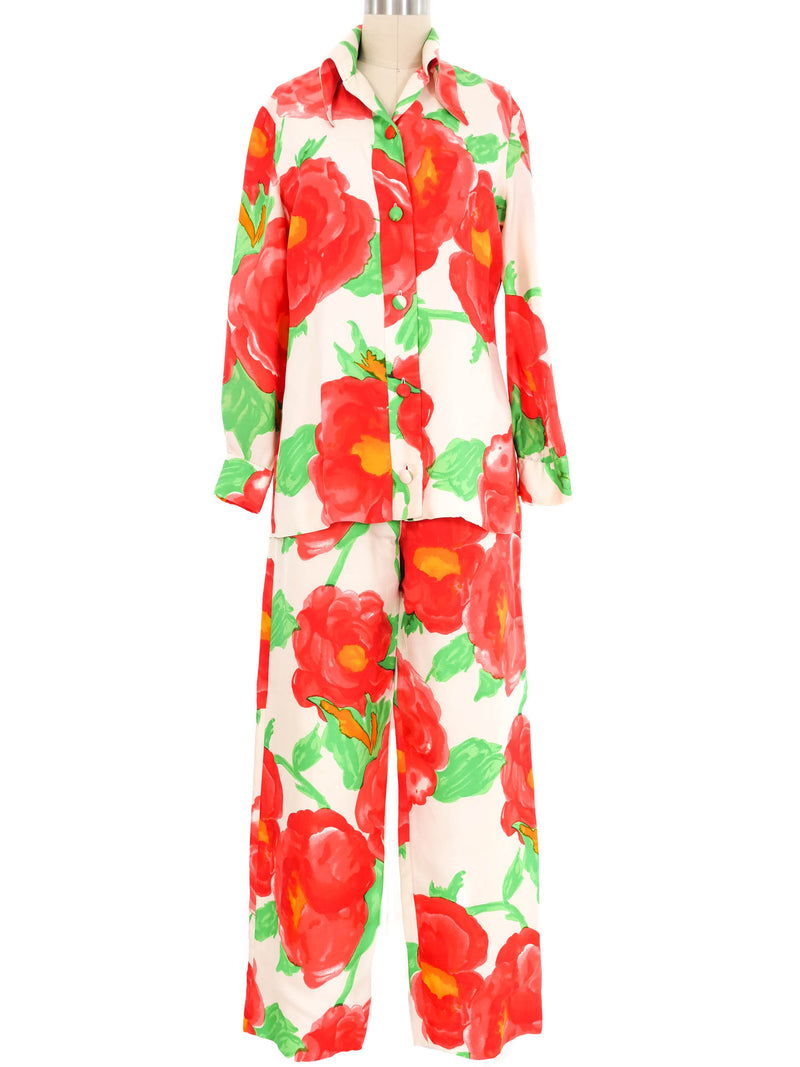 1970s Graphic Rose Printed Pant Suit Suit arcadeshops.com