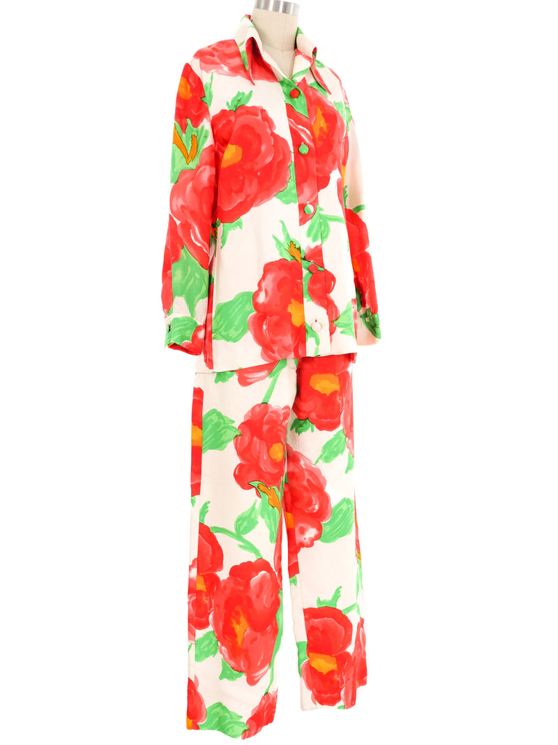 1970s Graphic Rose Printed Pant Suit Suit arcadeshops.com