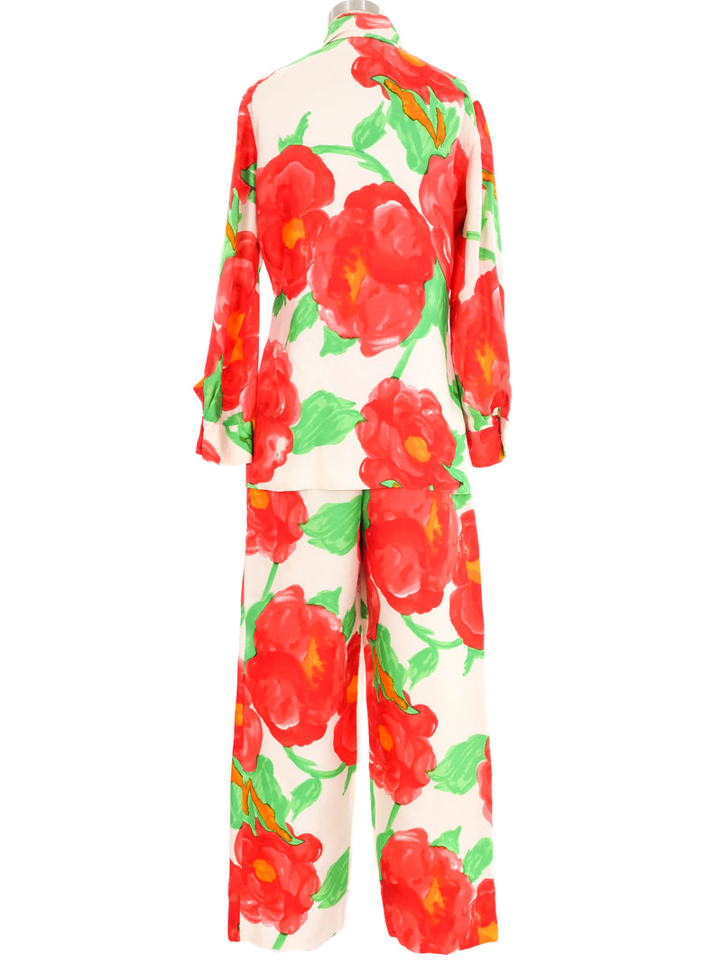 1970s Graphic Rose Printed Pant Suit Suit arcadeshops.com