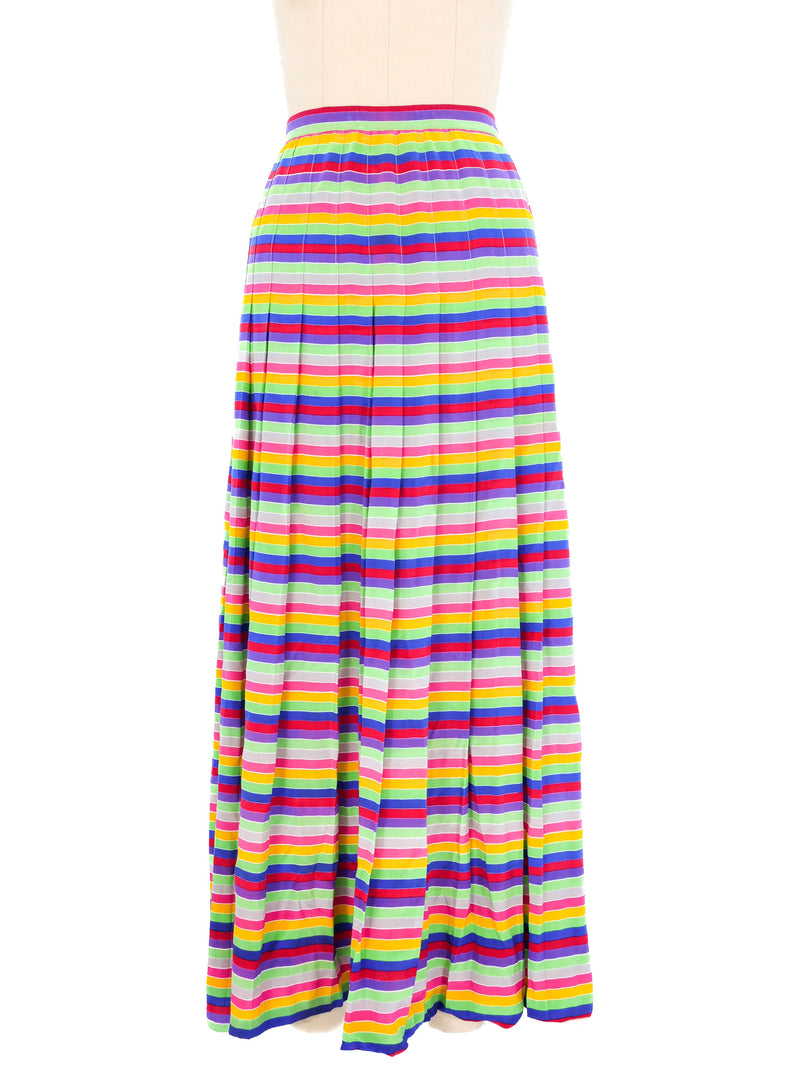 Pleated Rainbow Stripe Maxi Skirt Bottom arcadeshops.com