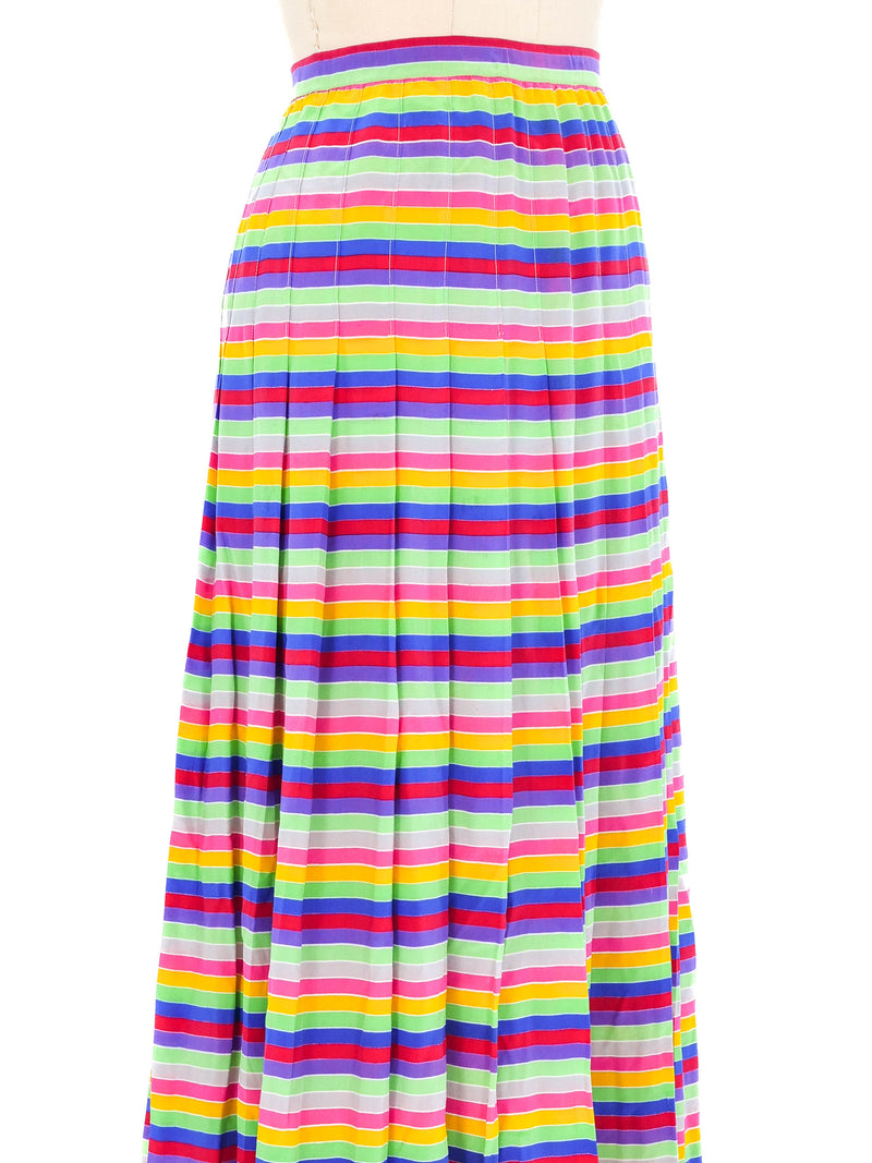 Pleated Rainbow Stripe Maxi Skirt Bottom arcadeshops.com