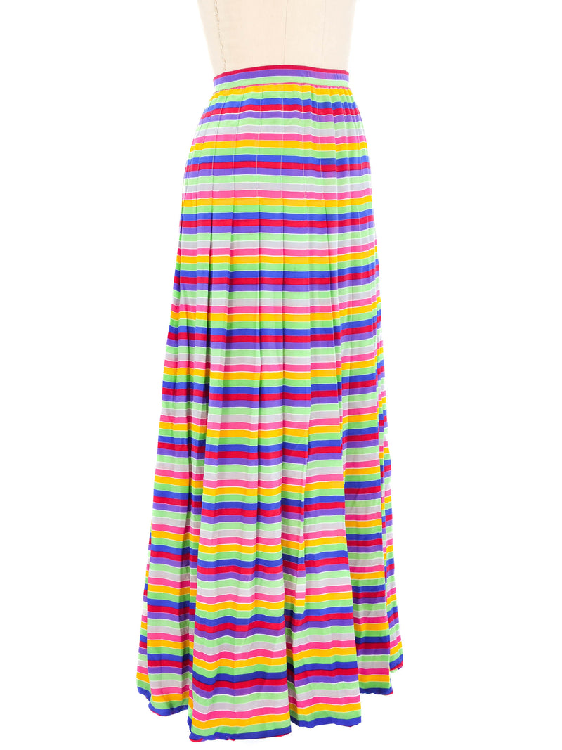 Pleated Rainbow Stripe Maxi Skirt Bottom arcadeshops.com