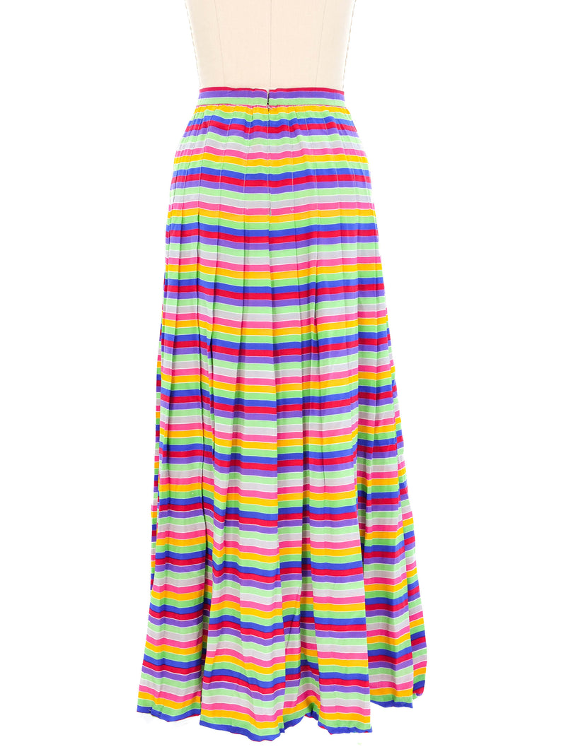 Pleated Rainbow Stripe Maxi Skirt Bottom arcadeshops.com