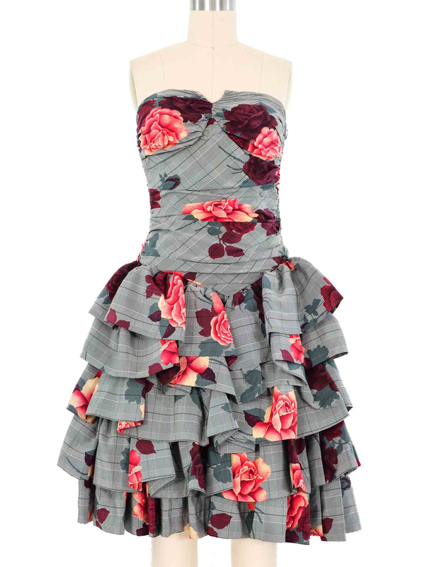 Jil Sander Rose Ruffle Plaid Dress Dress arcadeshops.com