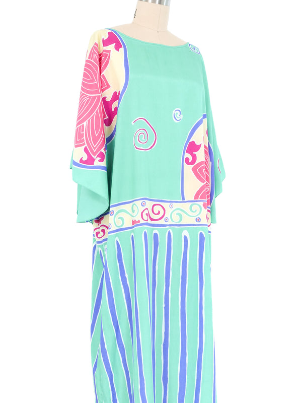 Bill Tice Aqua Printed Satin Caftan Dress arcadeshops.com