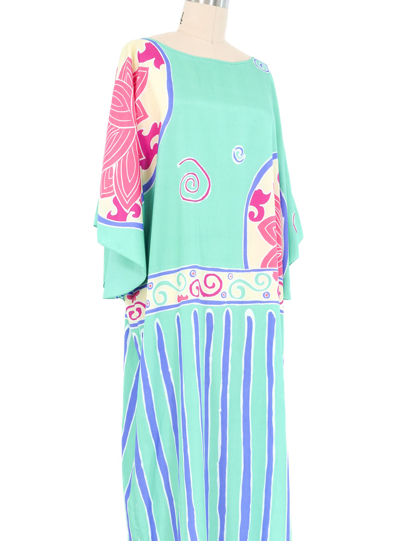 Bill Tice Aqua Printed Satin Caftan Dress arcadeshops.com